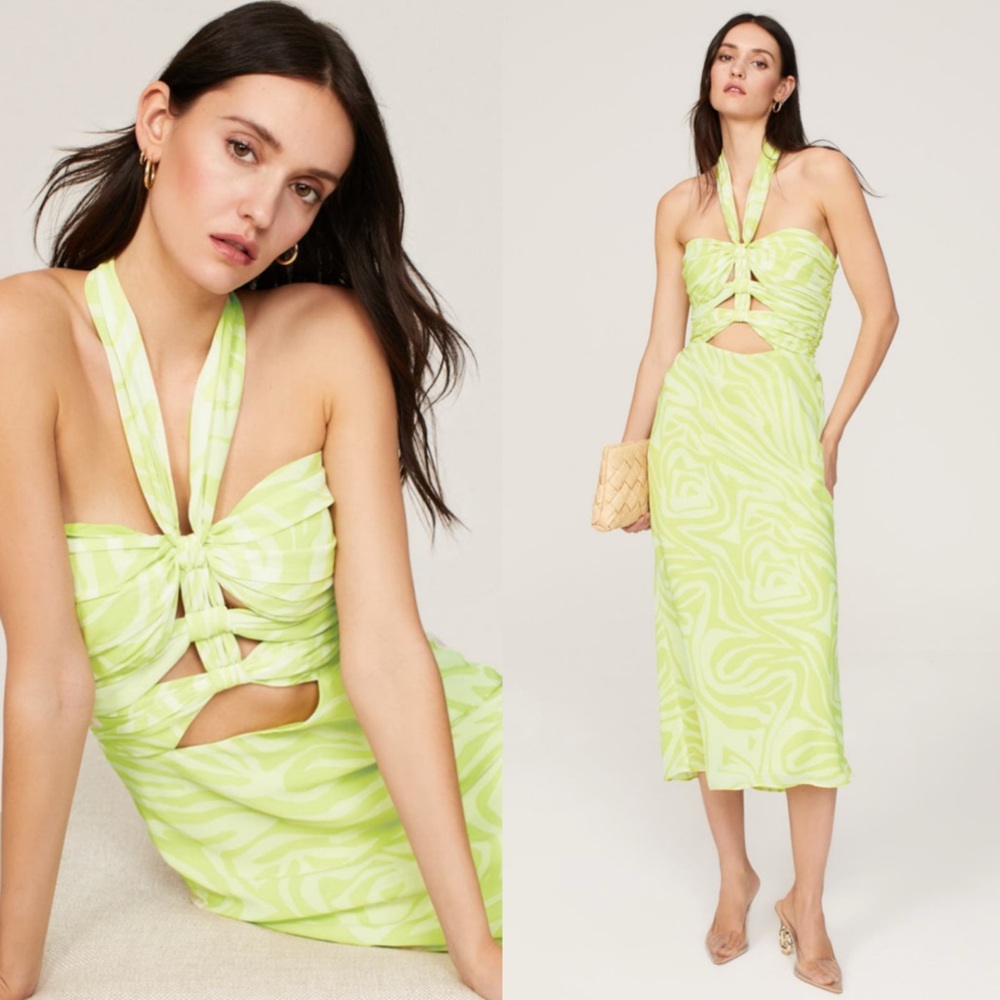 Ronny Kobo Green Zebra Print Halter Dress in Size 2